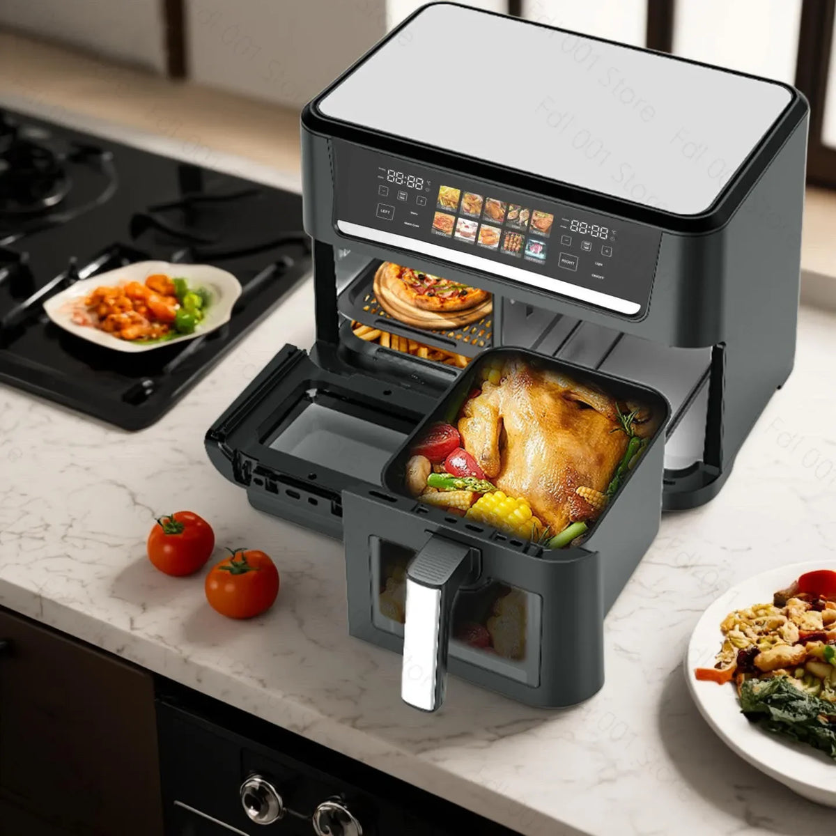 14L Large Capacity Visual Air Fryer Double Chamber Smoke‑free Electric Oven for Household and Commercial Cooking