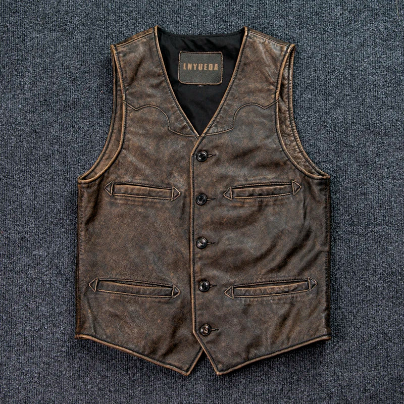 Summer Cow Leather Male Camisole Vest Coat Cowhide Leather Mens Waistcoat Veskit Vests Summer Slim Fit Dress Suit Top Vests