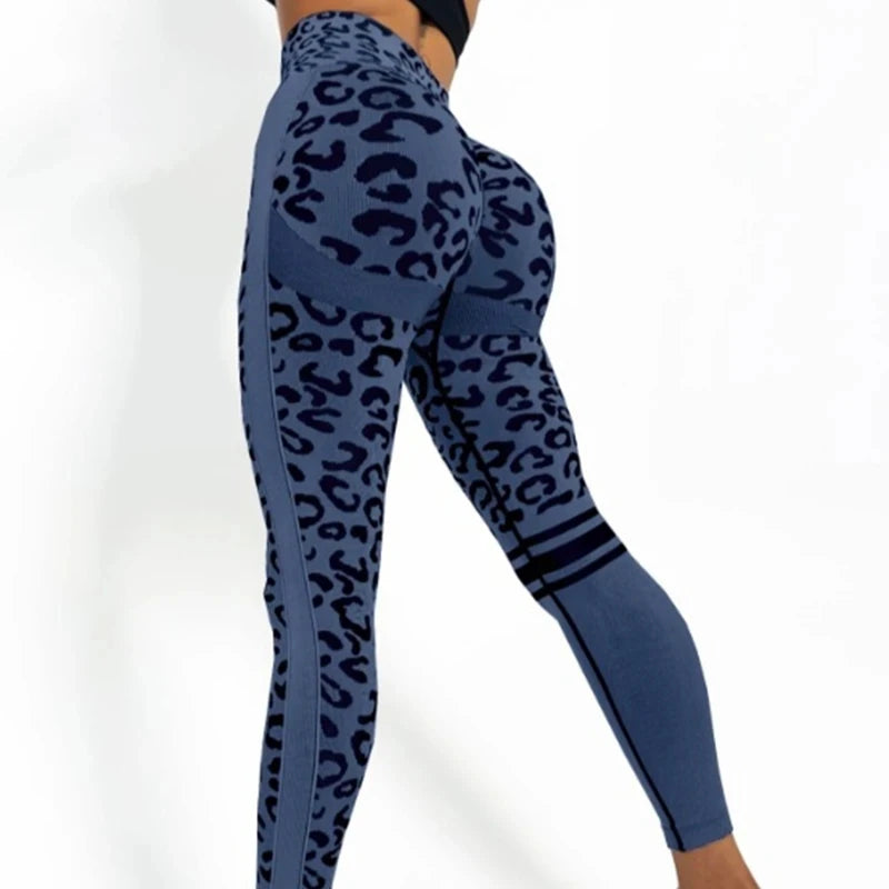 Leopard Print Seamless Booty Lift Leggings - High Waist Compression Yoga Running Training Pants