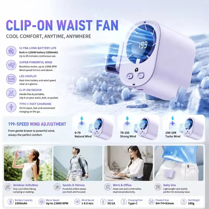 NEW Summer Semiconductor Cooling Car Fan with LED Display USB Rechargeable Clip Portable Desk Fans 360 Rotation For Camping ﻿