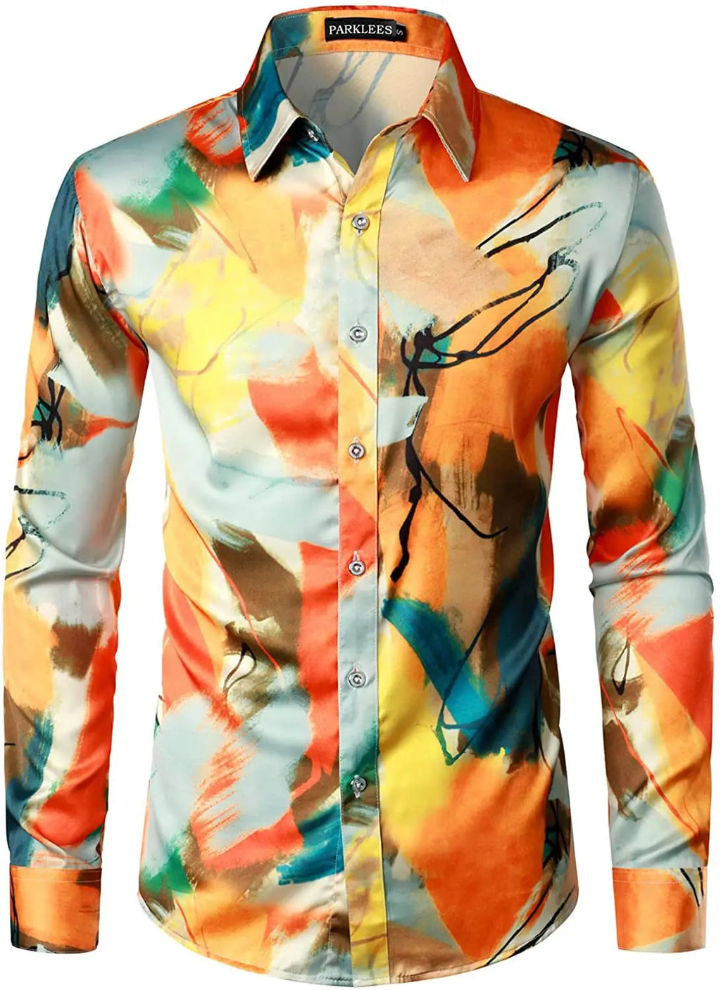 Men's long-sleeved shirt casual fashion 3d simple gradient printing shirt shirt men's lapel shirt long-sleeved New Year gift