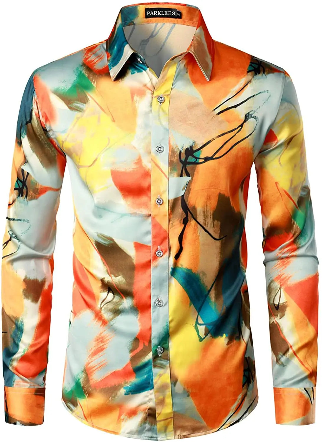 Men's long-sleeved shirt casual fashion 3d simple gradient printing shirt shirt men's lapel shirt long-sleeved New Year gift