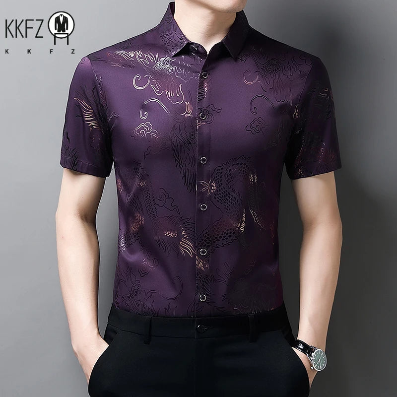 New Men's Casual Printed Short Sleeved Lapel Shirt for Summer Fashion Comfort No Ironing Wrinkle Resistant Top