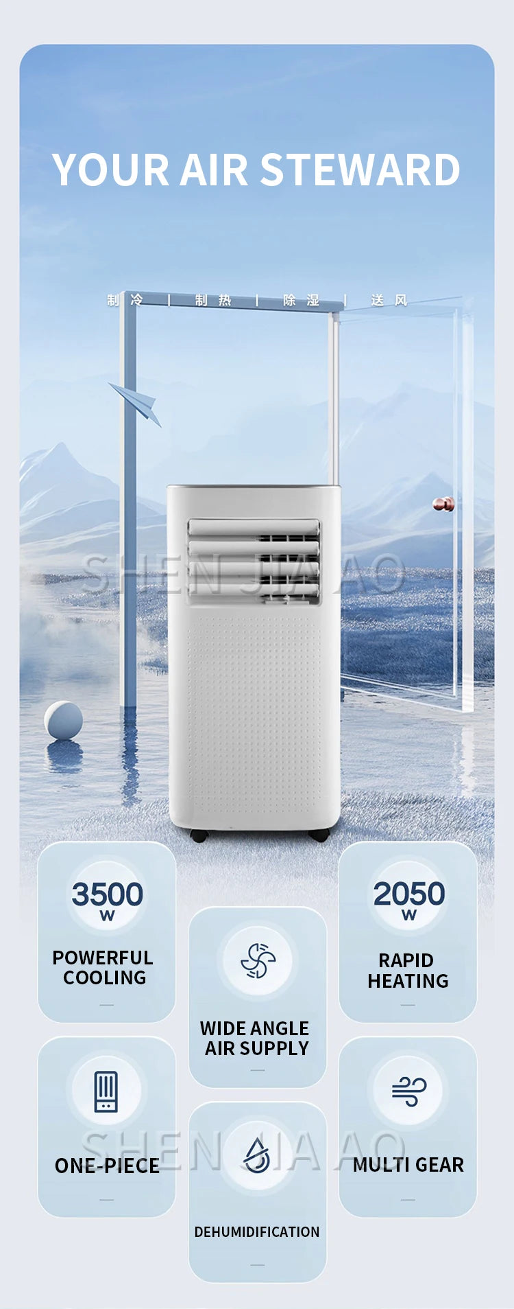 3500W/3300W Air Conditioner Portable AC Unit with Built-in Dehumidifier and Fan Functions Cools 250 sq.ft Mobile Air Conditionin