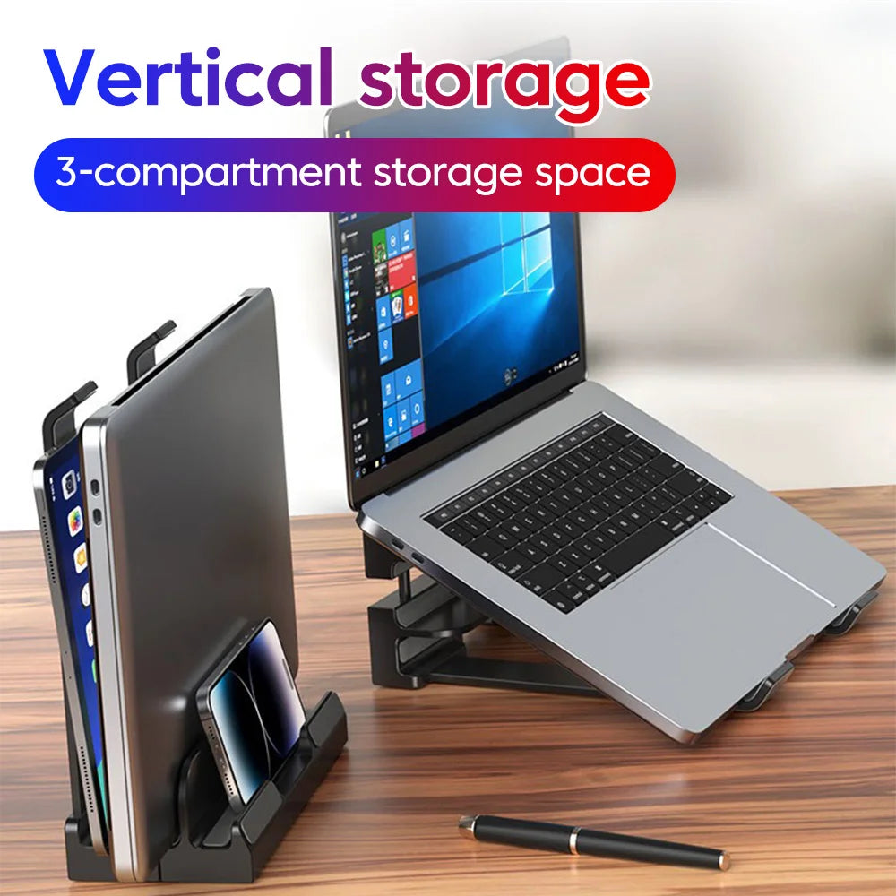 Laptop Vertical Dual-use Storage Stand Adjustable Laptop Stand With Silicone Protective Pad Holder For Laptop Tablet Smartphone
