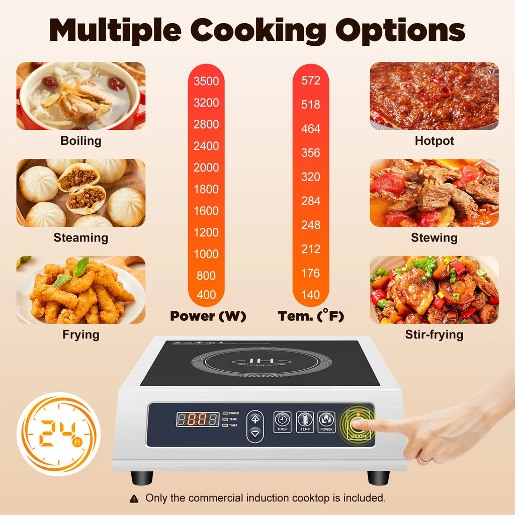 3500W Induction Cooker Digital Tube Display Induction Heat Cooktop for Flat Iron-bottomed Pans of 4.72-11.81 Inches