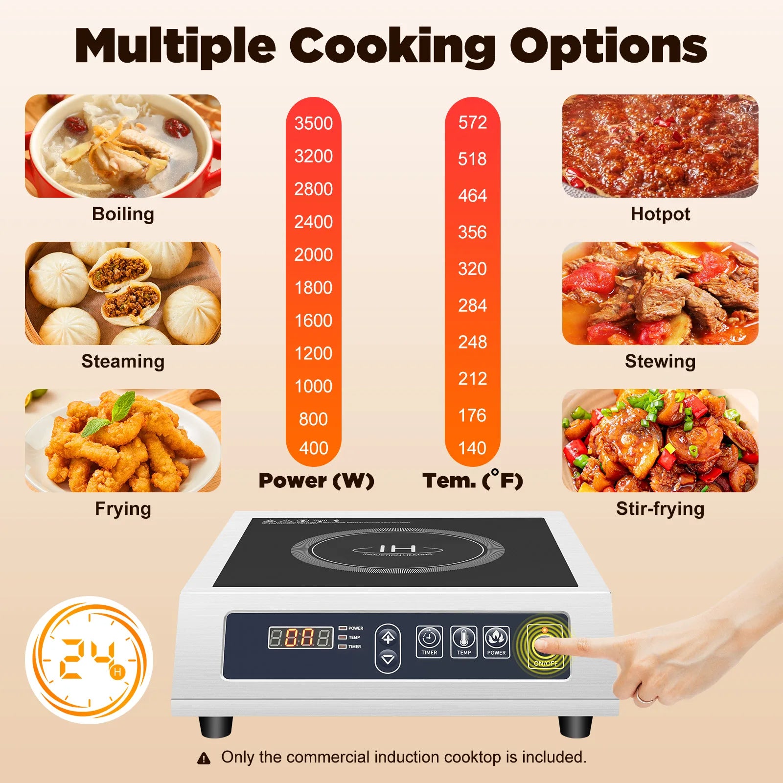 3500W Induction Cooker Digital Tube Display Induction Heat Cooktop for Flat Iron-bottomed Pans of 4.72-11.81 Inches