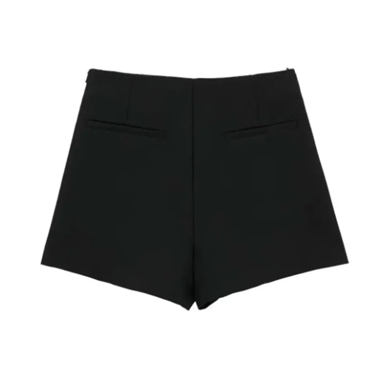 Lazvm-Asymmetric Shorts Skirts with Tab for Women, High Waist, Side Zipper, Female Skort, Fashion