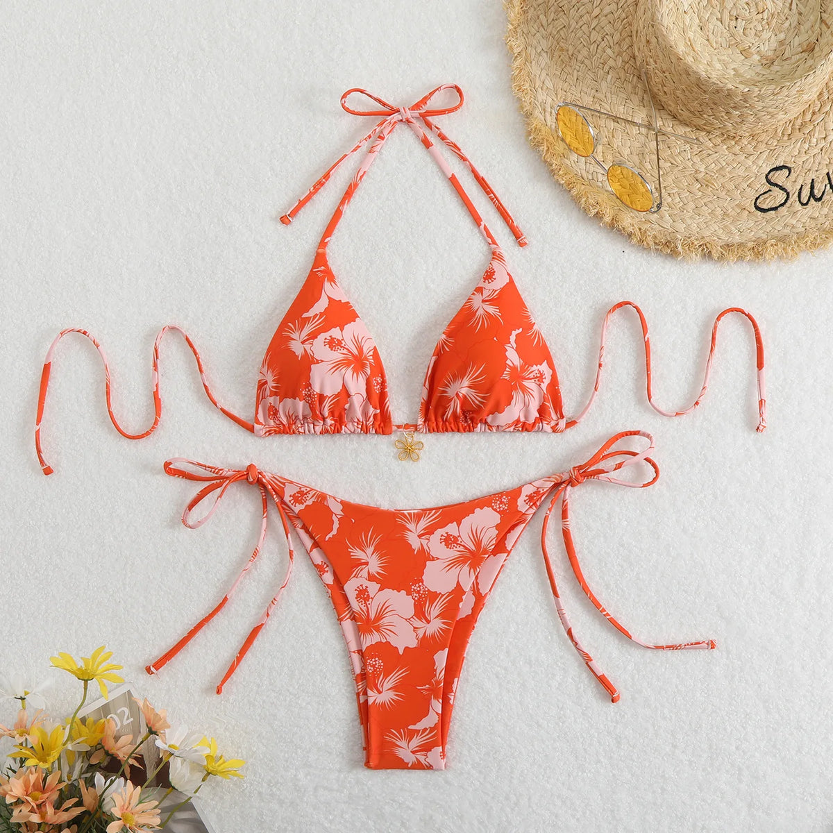 Micro Bikini Women Swimsuit Two-piece Lace Up Sexy Retro Print Female Swimwear Woman 2026 Bathing Suit Mini Thong Bikinis Sets