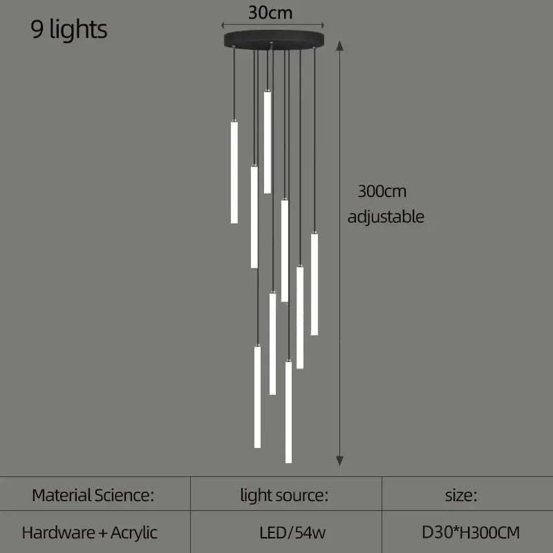 Nordic Stairs LED Long Chandeliers Minimalist Duplex Attic Living Room Kitchen Pendant Lights Home Decoration Ceiling Chandelier