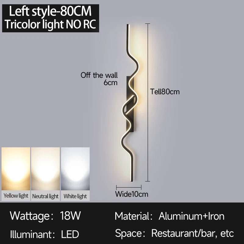 Wall Sconce Black LED Wall Lamp 80/100CM Long Strip Irregular Light Bedroom Bedside Lights Decorative Background Home Decor