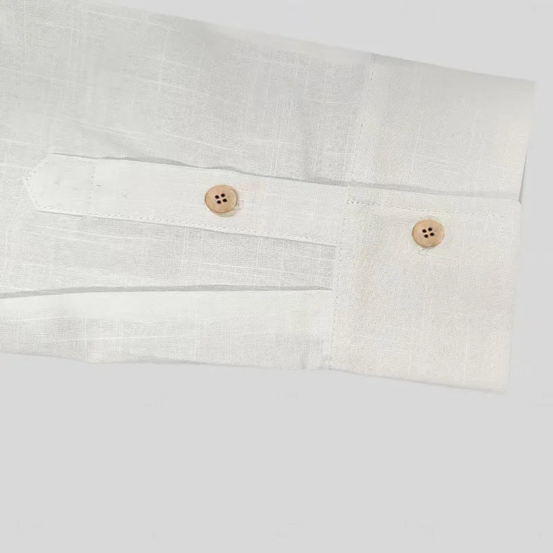 Spring Vintage Cotton Linen Shirts Men's Turn-Down Collar Solid Multi Pocket Patchwork Men Tops Long Sleeve Shirt Male Clothing