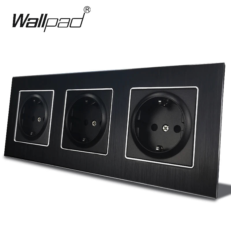 Euro USB Type-C Socket Black Matte Metal Panel Double Triple Electrical Wall SocketS EU Type A+C Outlet with Cap Cover Round Box