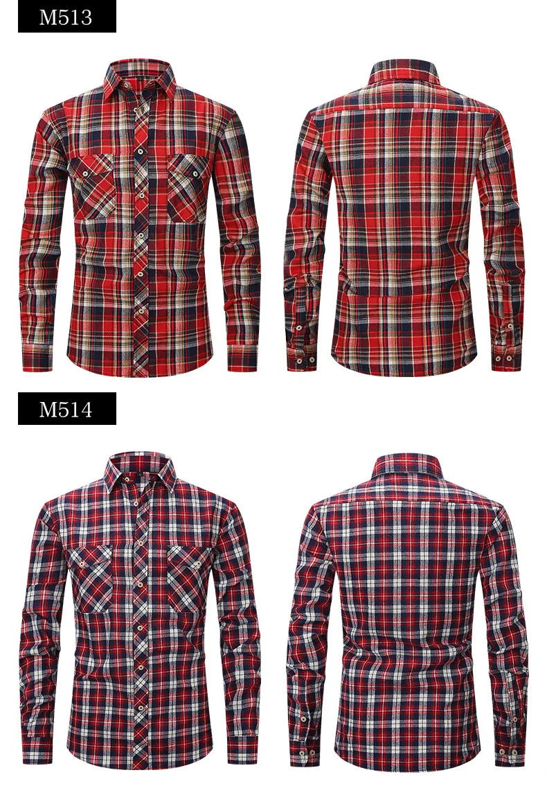 Men's long sleeve shirt ground wool plaid comfortable casual spring summer autumn high quality slim-fit free ironing fast