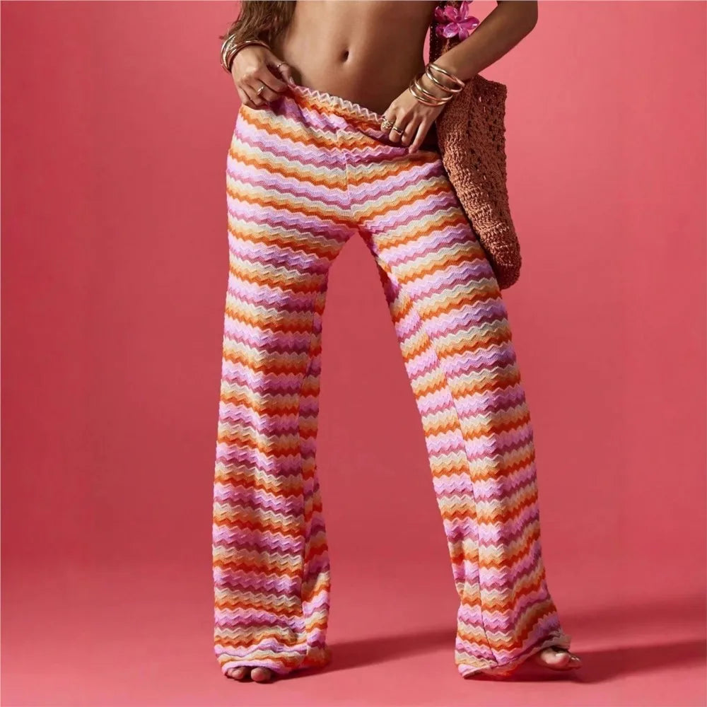 Casual Women Pants Loose Wide Legs Trouser Women's Clothing Home Clothes Homewear Striped Contrast Comfortable All-match Trendy
