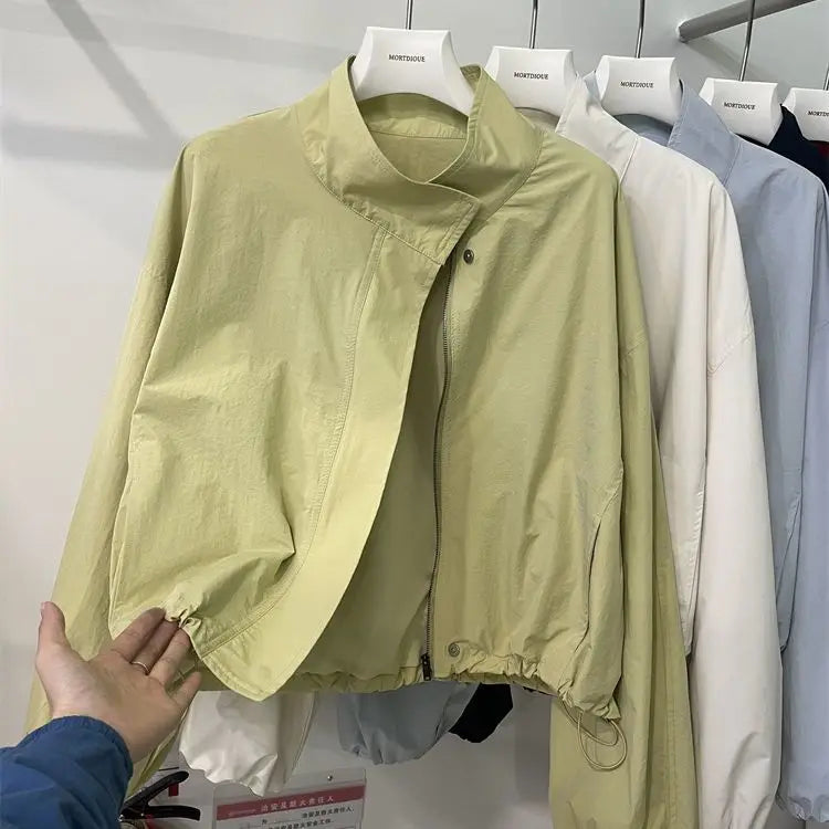 2025 New Red Stand Up Collar Casual Jacket For Women In Spring And Autumn Coat Loose Casual Short And Thin Jacket Top Female