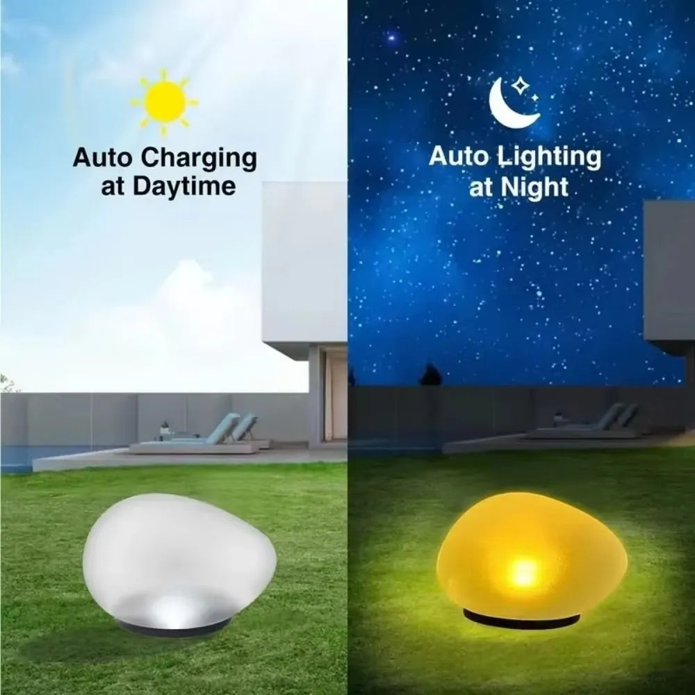 LED Solar Stone Light Solar Powered Decorative Frosted Glass Ground Lamp Waterproof Outdoor Waterproof Lantern Garden