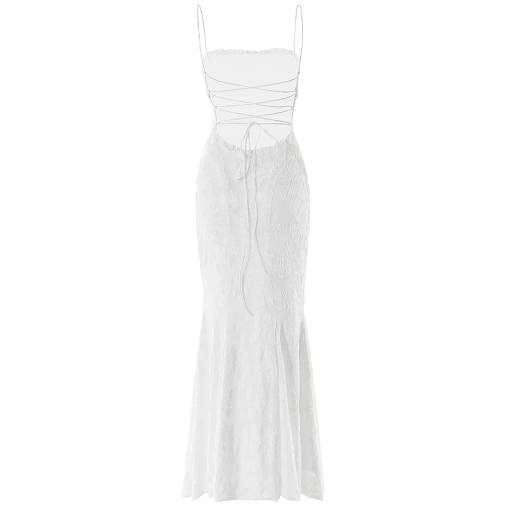 Articat-Women's Sexy Sleeveless Lace Patchwork Backless Bodycon Maxi Dress, Elegant Party Club Evening Dress, 2024 Summer
