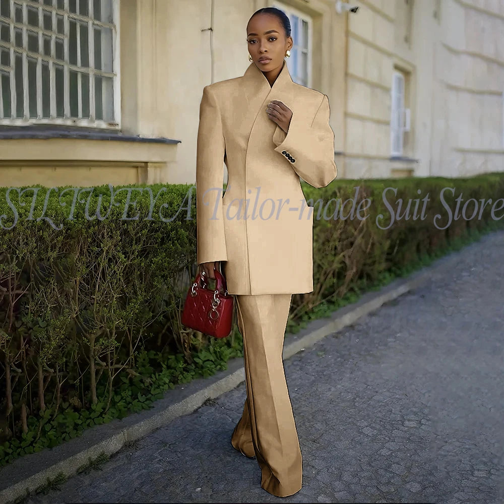 White Pants Suit Woman Luxury 2 Pieces Jacket Pants Smart Casual Office Lady Blazer Set Solid Color Trajes De Mujer Elegante