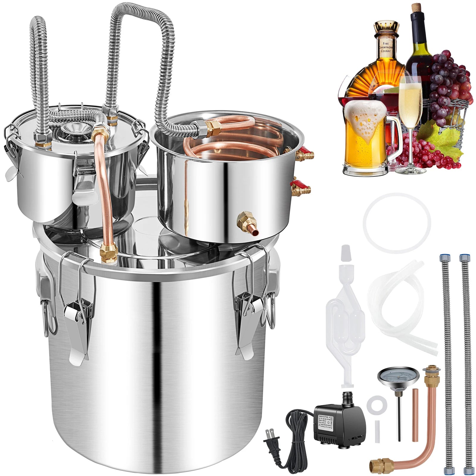 SucceBuy 50L Alcohol Water Distiller Bottle DIY Moonshine Equipment Stainless Steel Brewing Machine for Whisky Wine Dispenser