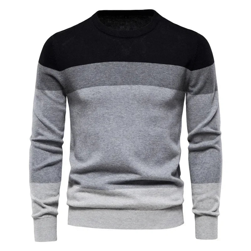 Pop European And American Young Men's Casual Knitted Sweater. New Autumn And Winter Style Striped Pullover Base Layer.