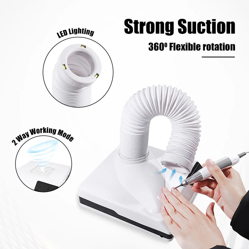 Nail Dust Collector Manicure Machine Tool Vacuum Cleaner Strong Power Fan with Filter LED Suction Beauty Salon Nail Art