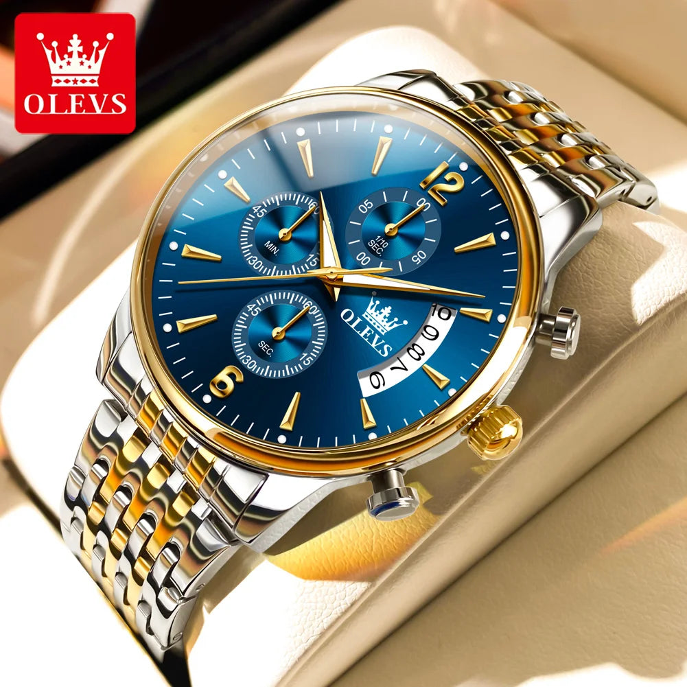 OLEVS Men Watches Top Brand Luxury Watch Waterproof Stainless Steel Men Wristwatch Luminous Quartz Watch Box Gift Set