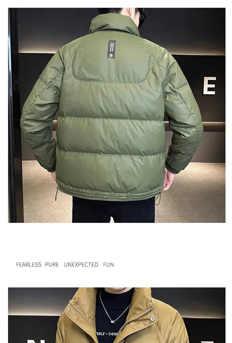 Autumn Winter Fashion Lightweight Down Jacket Men Trendy Short Stand Collar Thickened Warm Cold-Proof White Duck Down Jacket