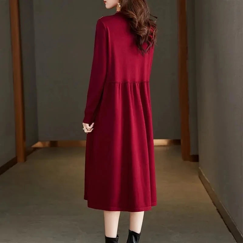 New Knitting Vestidos Women's 2024 Spring Autumn Mid Length Version Ladies Sweater Dress Temperament Lady Bottoming Skirt