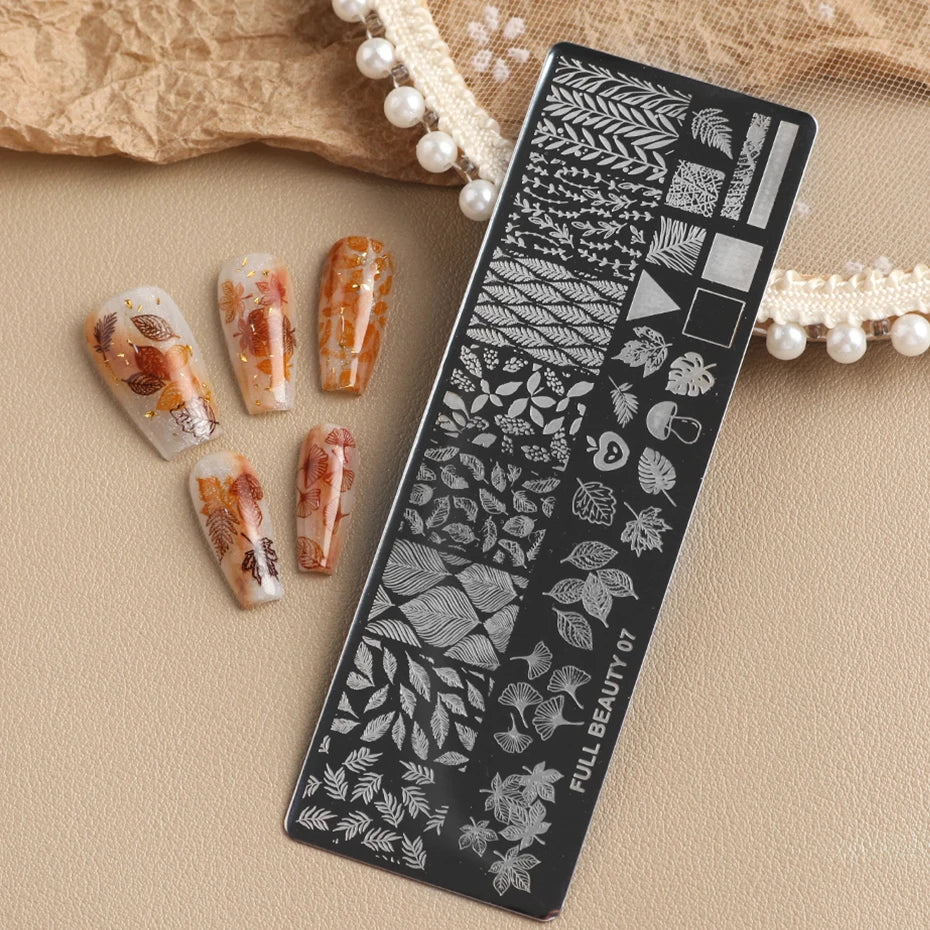 1 pcs Maple Leaves Nail Art Stamping Plate Autumn Ginkgo Leaves Palm Leaves Nail Templates Deep Fall DIY Nail Decals Molds Tools