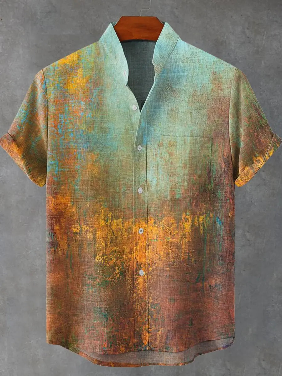 Vintage Fish Pattern Men's Art Shirt Short Sleeve Linen Casual 3D Geometric Printed Shirt Summer New Collection