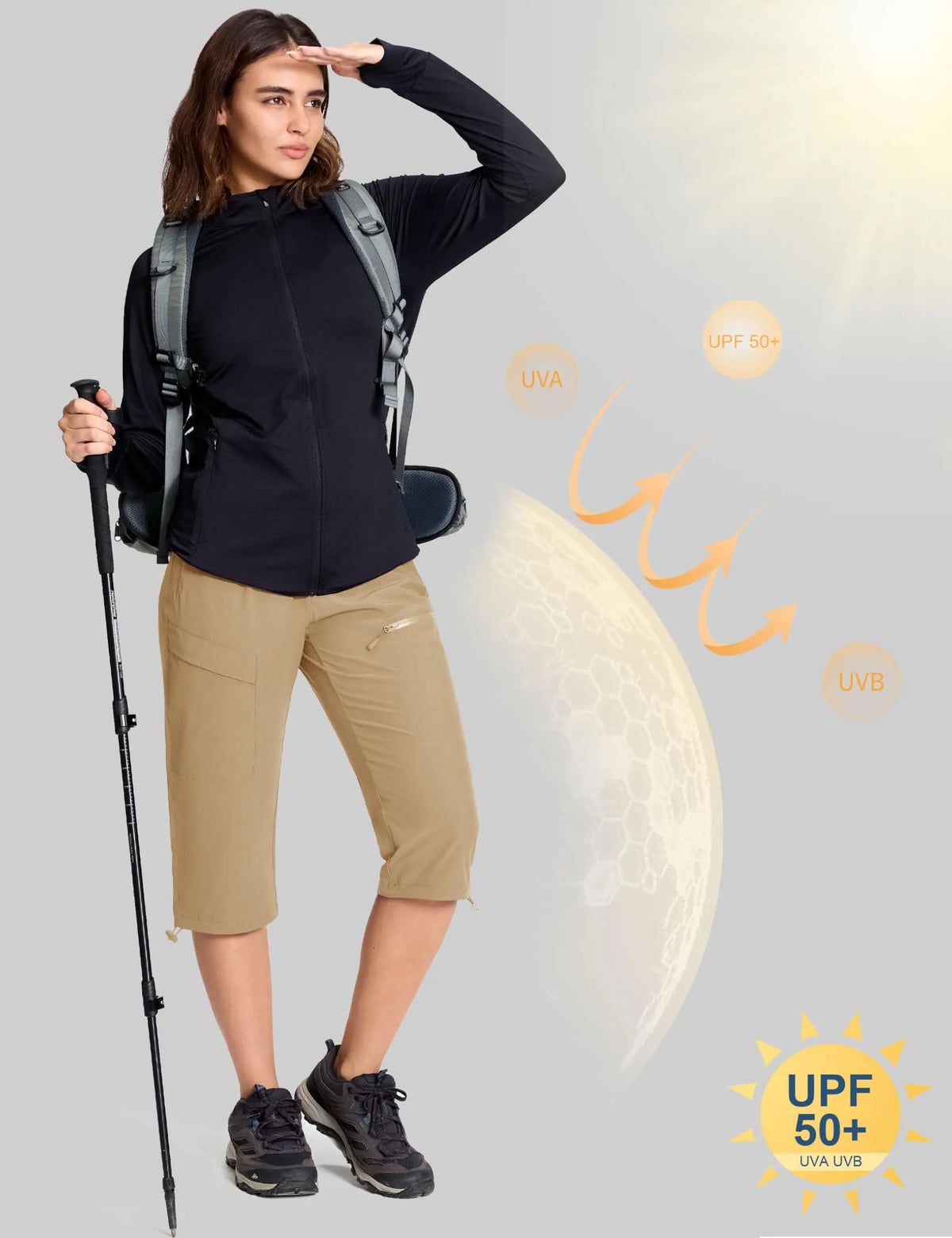 TACVASEN UPF50+ Quick Dry Capri Pants Womens Summer Hiking Cargo Pants 5 Pockets Waterproof Sun UV Protection Knee Length Shorts