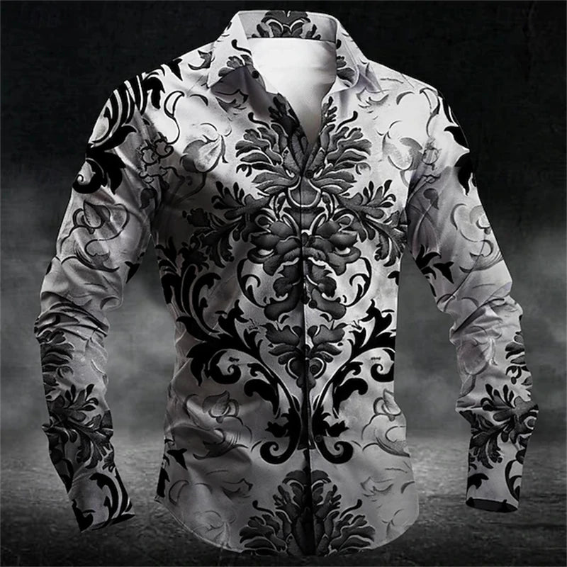 2026 Halloween Fun New Fall and Winter Yellow Shirt Halloween Party Fashion Men's Long Sleeve Tops Temperament Button Down Shirt