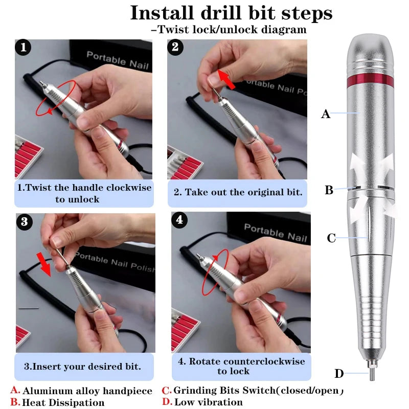 45000RPM Professional Manicure Drill Machine Electric Nail Lathe Sander File for Gel Nails Polishing Home Manicure Salon Tools