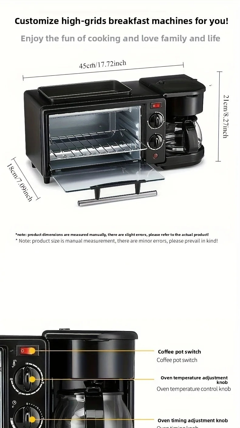 Breakfast Maker, Toaster, Sandwich Oven, Coffee Maker, Small Appliances 3-in-1 Multifunctional Home Toaster
