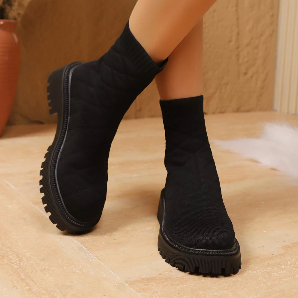 Luxury Brand 2023 New Women Thick-soled Thick-heeled Warm Boots Women's Towel Cotton Boots Motorcycle Boots 36-43