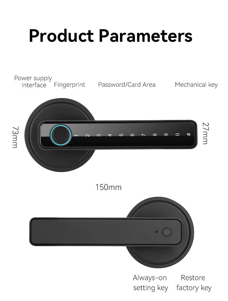 Tuya Bluetooth Smart Fingerprint Door Lock Electronic Lock With Password/Key/Card/APP Unlock Home Protection Smart Life Control