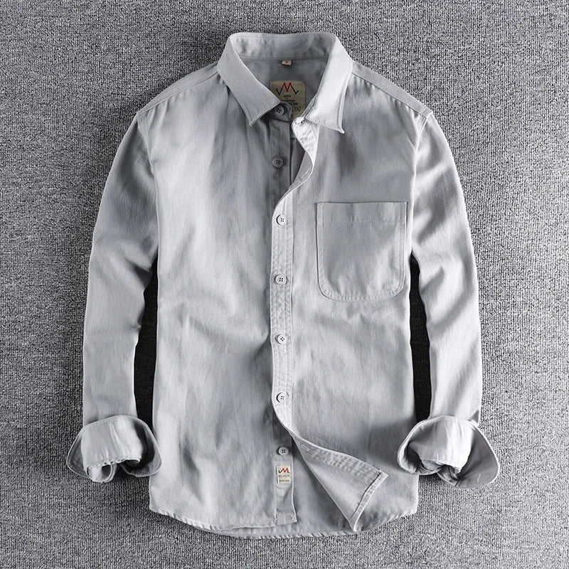Coarse twill cotton wash-and-wear long-sleeved shirt man-n simple trend pocket spring and autumn casual shirt