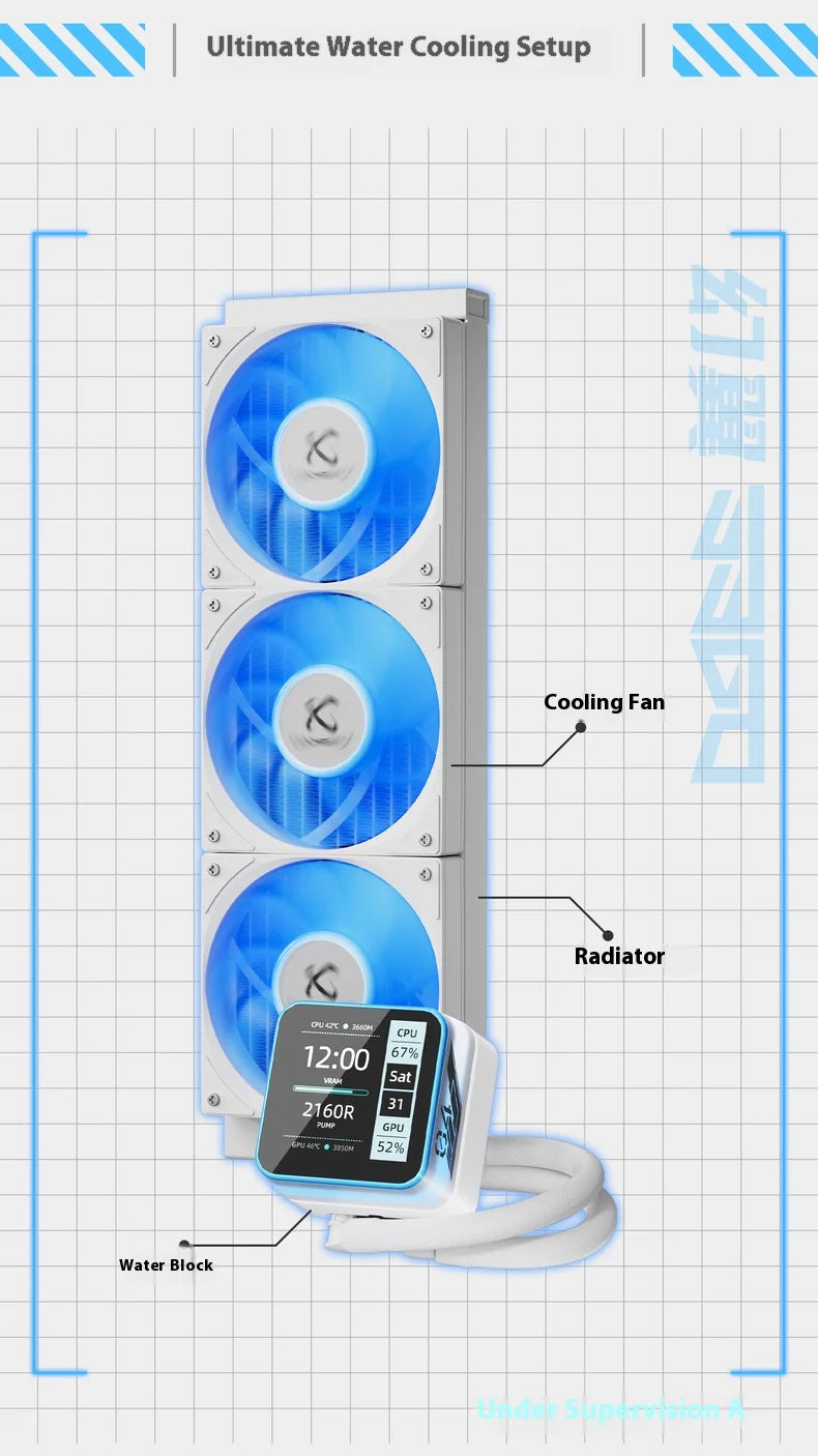 Power Train X-GAMERX S360 ARGB DIY screen display 2.73-inch LCD SCREEN Water Cooling 360mm Radiator 5V-3PIN CPU cooler