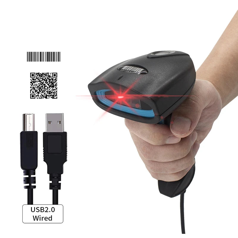 USB 2D Barcode Scanner Handheld Wired QR Code Scanner Support Screen Scan UPC Bar Code Reader for Warehouse Library