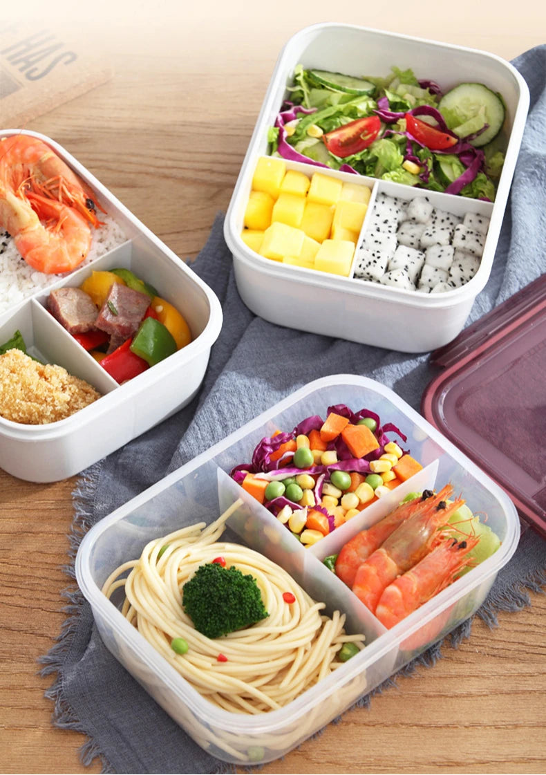 Microwavable Plastic Crisper Lunch Box Multi-compartment Bento Box Portable Food Storage Containers Office Student LeakProof Box