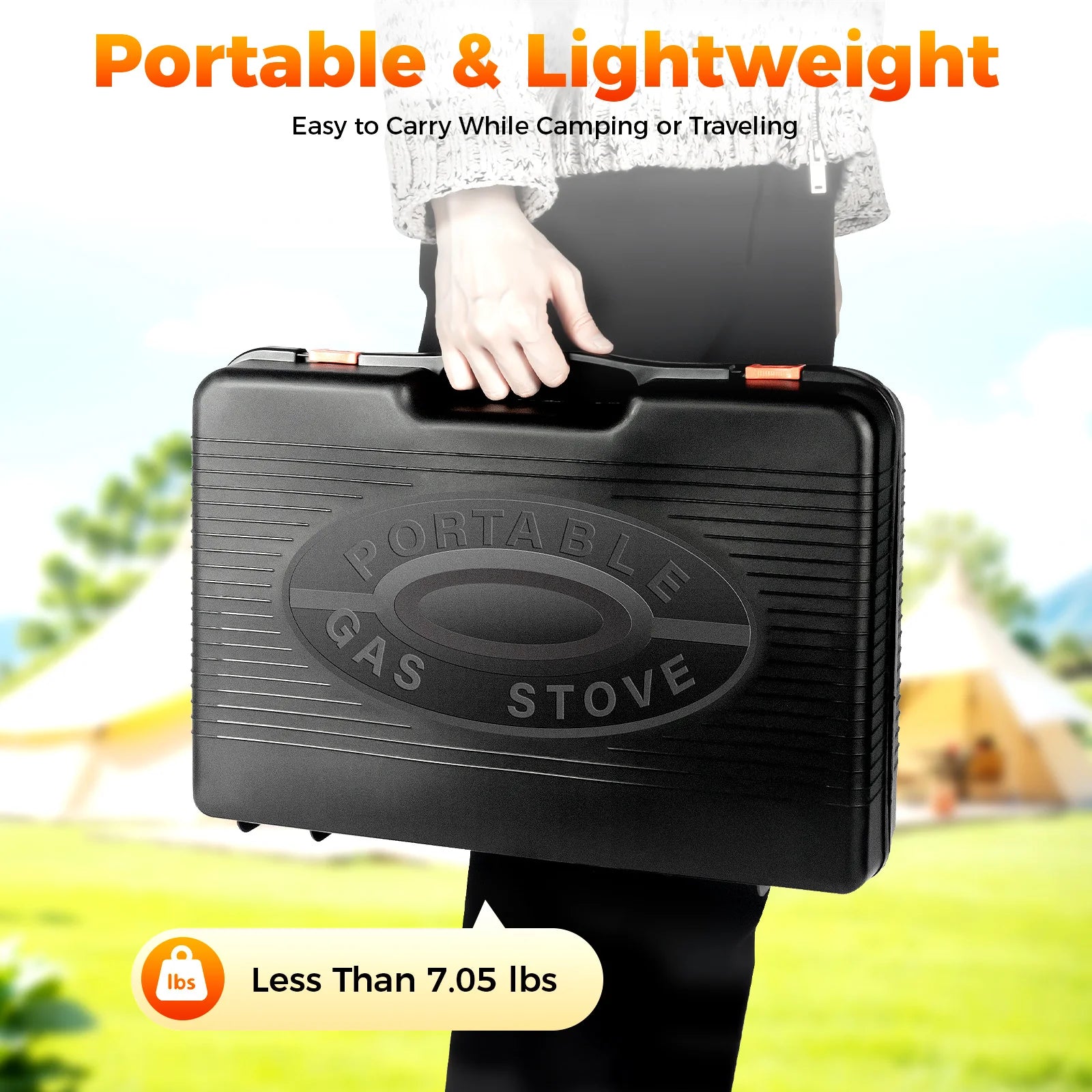 Portable Butane Gas Grill Stove Dual Inlets Adjustable Firepower with Carrying Case Grill Net for Camping Outdoor Use