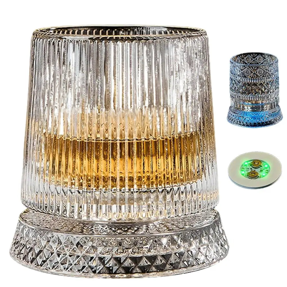 Luminous Rotating Whiskey Glass Elegant Whiskeys Cup Crystal Glass Drinkware for Parties for Cocktail Party Drinking Glass 1pcs
