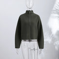 Elegant Knitted Zipper Women's Sweater Solid Full Sleeve Stand Collar Loose Open Stitch Female 2026 Fashion Autumn Outwear Lady