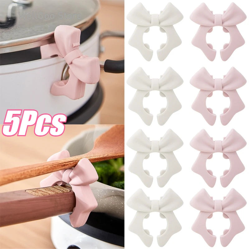 Bow Silicone Spatula Rack Multi-function Pot Clip Bowknot Anti Scalding Overflow Spatula Holder Spoon Rests Kitchen Gadgets