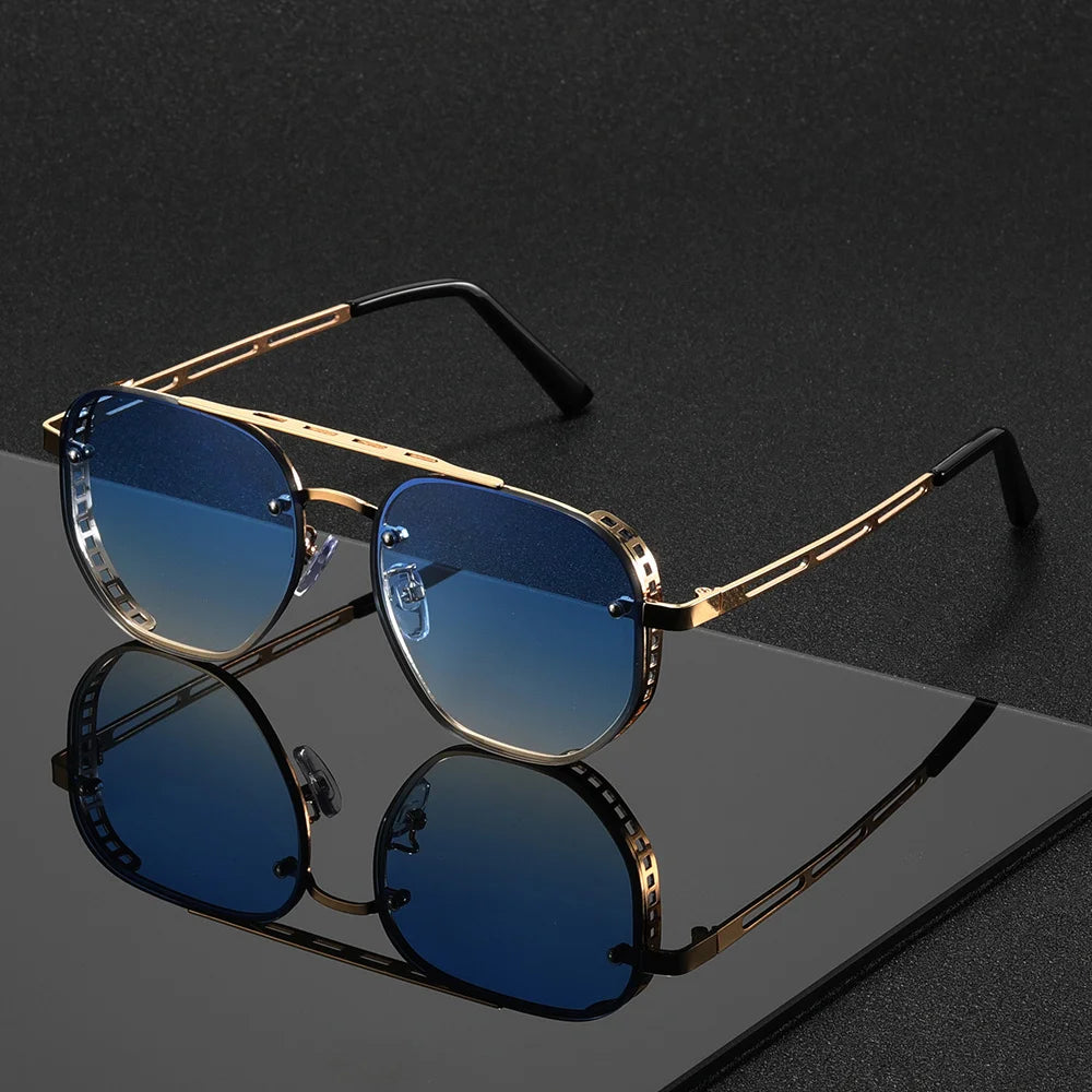 Classic and fashionable double-beam metal sunglasses, high-end simple and versatile Sun Glasses for Man Women UV400 Goggle