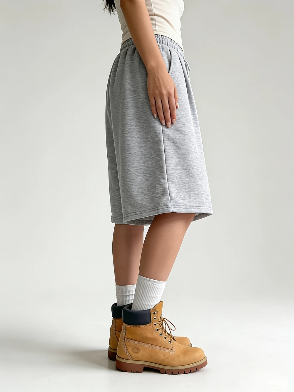 Women'S Casual Athletic Shorts Elastic Waist Wide Leg Straight Bermuda Shorts Mid-Length Loose Drawstring Shorts