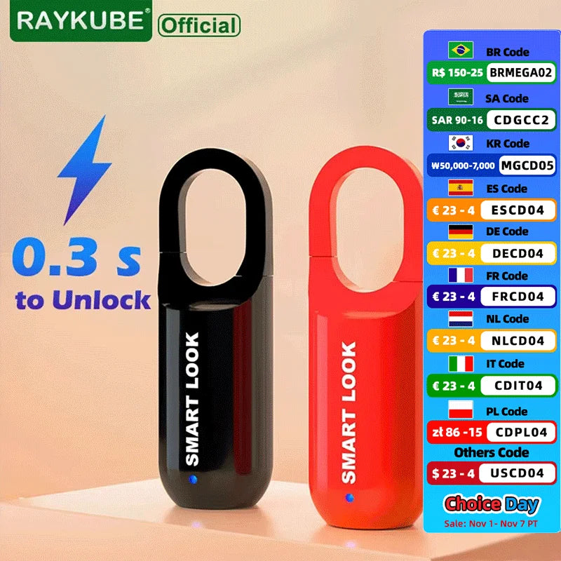 RAYKUBE Mini Fingerprint Lock Smart Padlock Biometric Electronic Lock Keyless USB Charge for Gym School Travel Case Backpack