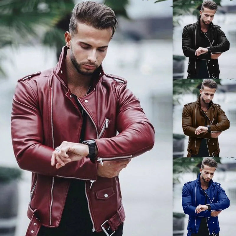 Fashion Leather Jackets Men Casual Slim Fit Turn Down Collar Male Jacket Men PU Leather Coat Men Autumn Winter Motorcycle Jacket