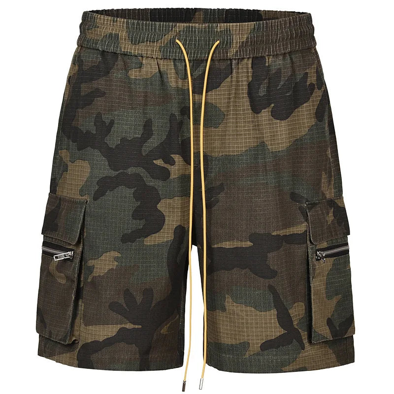 High Street Washing Trend Camouflage Tooling Shorts Men's Retro Casual Loose Summer Drawstring Versatile Trend Five-Point Pants